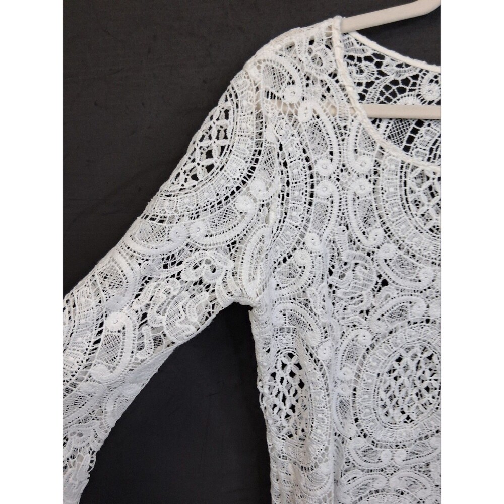 Ultra Pink Lace Long Sleeve Top Size L White Top/Beach Cover-Up Vacation Resort - Picture 9 of 13